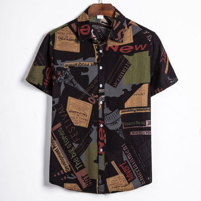 2026 Foreign Trade Short-Sleeve Shirt European Size Floral Short-Sleeve Shirt Trendy Beach Floral Casual Shirt Men Ebay