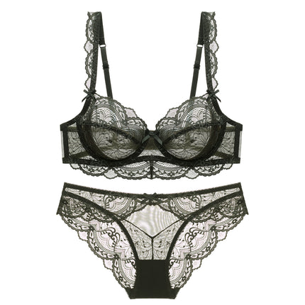 Ultra-Thin Sponge-Free Transparent Bra with Big Breasts and Small Lace Bra for Women Sexy Underwear Bra Set