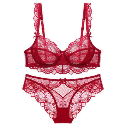 Ultra-Thin Sponge-Free Transparent Bra with Big Breasts and Small Lace Bra for Women Sexy Underwear Bra Set