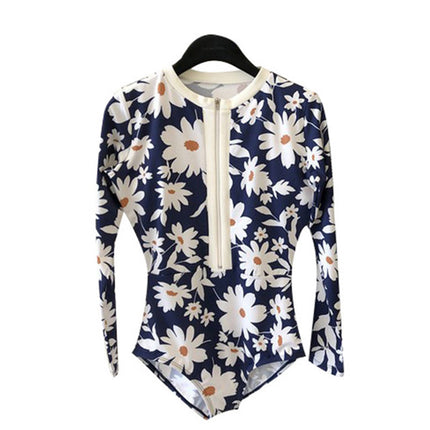 2019 Korean Style New Belly-Covering Slim Bikini Long-Sleeved Zipper Women's Floral Triangle Swimsuit