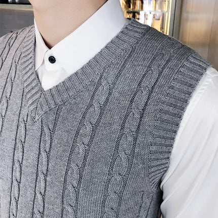 Winter Korean-style sleeveless sweater vest thickened waistcoat men's wool knitted vest men's V-neck wool vest