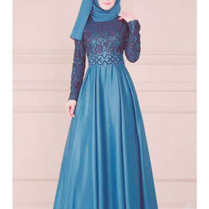 Yiduoduo European and American Splicing Large Swing Skirt Ethnic Style Long Skirt Lace Retro Dress 1025 Retro Style