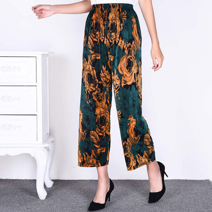 Cross-Border Popular Summer Women's Ice Silk Pants for Middle-Aged and Elderly, Loose Casual Home Pants, Elastic Plus-Size Pants for Square Dancing