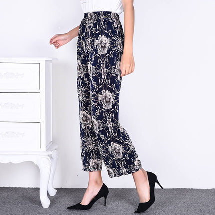 Cross-Border Popular Summer Women's Ice Silk Pants for Middle-Aged and Elderly, Loose Casual Home Pants, Elastic Plus-Size Pants for Square Dancing