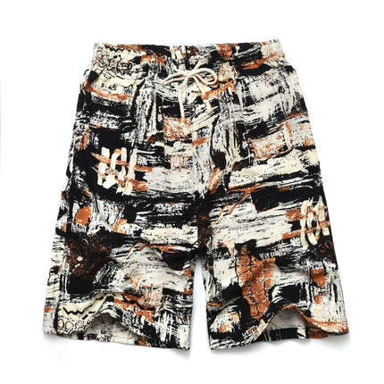 Summer new cotton and linen printed five-point men's beach pants casual sports loose plus size shorts men's thin fashion