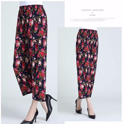 Cross-Border Popular Summer Women's Ice Silk Pants for Middle-Aged and Elderly, Loose Casual Home Pants, Elastic Plus-Size Pants for Square Dancing