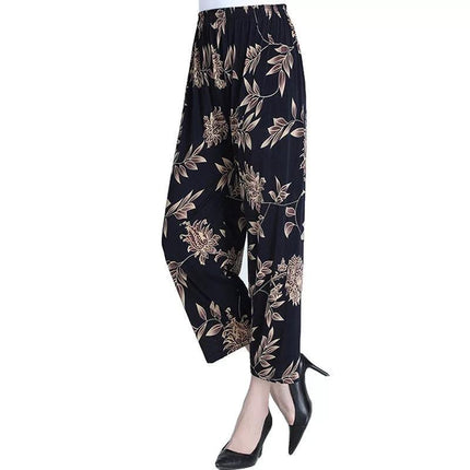 Cross-Border Popular Summer Women's Ice Silk Pants for Middle-Aged and Elderly, Loose Casual Home Pants, Elastic Plus-Size Pants for Square Dancing