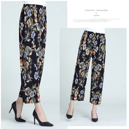 Cross-Border Popular Summer Women's Ice Silk Pants for Middle-Aged and Elderly, Loose Casual Home Pants, Elastic Plus-Size Pants for Square Dancing
