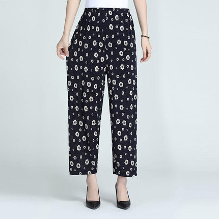 Cross-Border Popular Summer Women's Ice Silk Pants for Middle-Aged and Elderly, Loose Casual Home Pants, Elastic Plus-Size Pants for Square Dancing