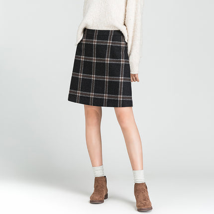 Woolen Plaid Skirt A-Line Winter Skirt Women's Mid-Length 2024 High-Waist Hip Skirt Autumn and Winter Wool Plaid Skirt