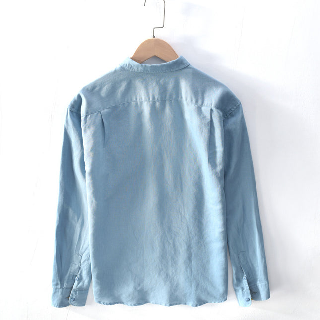 620-Men's Cotton and Linen Color-Blocked Casual Shirt, One-Piece Drop Shipping