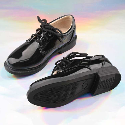 Boys Black Leather Shoes Spring and Autumn New Patent Leather White Performance Shoes British Style Dress Student Shoes Children's Sneakers