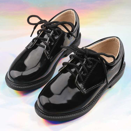 Boys Black Leather Shoes Spring and Autumn New Patent Leather White Performance Shoes British Style Dress Student Shoes Children's Sneakers
