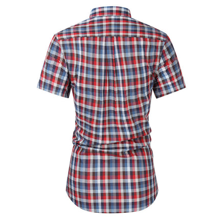 Amazon Cross-border Summer New European and American Large Size Men's Short-sleeved Lapel Plaid Shirt Men's Cotton Casual Shirt