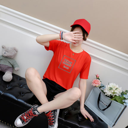 2019 New Square Plaid Summer Multicolor Short-sleeved T-shirt Women's Letters Base Shirt Pullover Round Neck Loose Korean Style