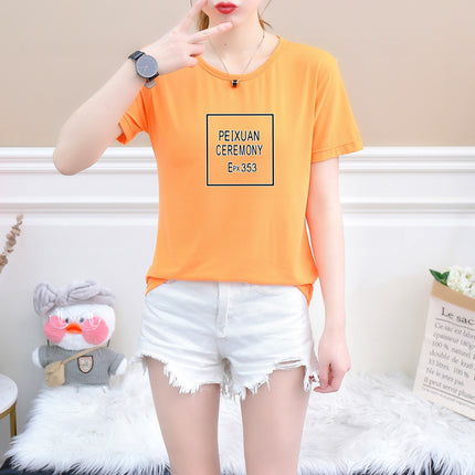 2019 New Square Plaid Summer Multicolor Short-sleeved T-shirt Women's Letters Base Shirt Pullover Round Neck Loose Korean Style