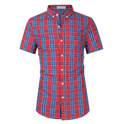 Amazon Cross-border Summer New European and American Large Size Men's Short-sleeved Lapel Plaid Shirt Men's Cotton Casual Shirt