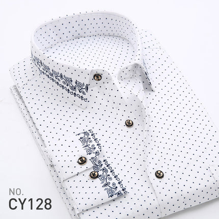 New Men's Printed Long-Sleeved Shirt, Korean Style Slim Fit, Youth Fashion, Casual and Versatile Shirt, Cross-Border Bestseller in Europe and America