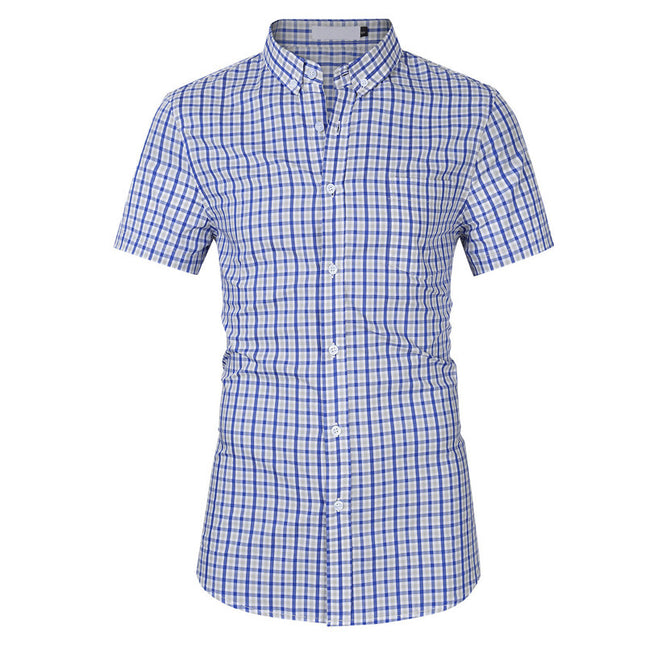 Amazon Cross-border Summer New European and American Large Size Men's Short-sleeved Lapel Plaid Shirt Men's Cotton Casual Shirt