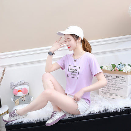 2019 New Square Plaid Summer Multicolor Short-sleeved T-shirt Women's Letters Base Shirt Pullover Round Neck Loose Korean Style