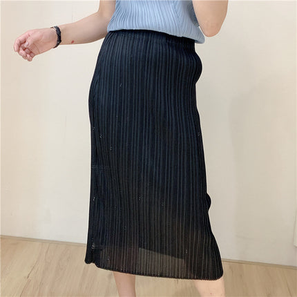 Summer New Elegant Miyake Skirt Casual Pleated Slim Long High Elastic Pleated Hip Skirt One Step Skirt