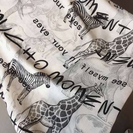 2024 Spring and Summer New Grey Animal World All-match Cotton and Linen Shawl Silk Scarf Beach Towel Holiday Sunscreen Scarf