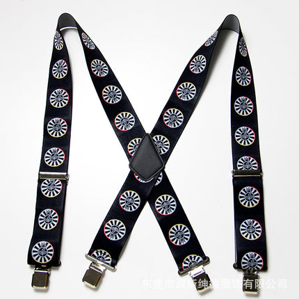 Men's Black Elastic Cross Strap Suspenders with 50mm Width, 5cm Wide Elastic Suspenders, X-Shaped Strong Elastic Suspenders for Foreign Trade