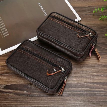 Men's Large Space Zipper Leather Waist Bag Mobile Phone Bag Multi-Functional Double Layer Soft Leather Belt Card Holder 6inch / 6.5inch