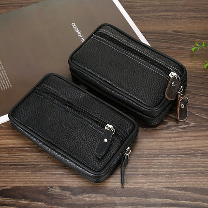 Men's Large Space Zipper Leather Waist Bag Mobile Phone Bag Multi-Functional Double Layer Soft Leather Belt Card Holder 6inch / 6.5inch