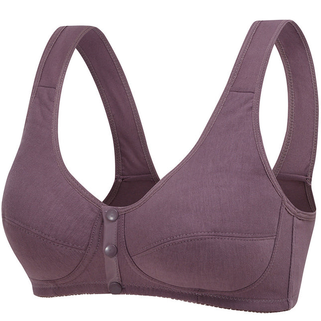 Mom's Underwear Bra Middle-aged and Elderly Bra with Front Buckle Pure Cotton Bra Thin Vest Gather-up Rimless Large Size for Elderly
