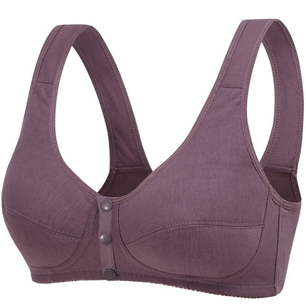 Mom's Underwear Bra Middle-aged and Elderly Bra with Front Buckle Pure Cotton Bra Thin Vest Gather-up Rimless Large Size for Elderly
