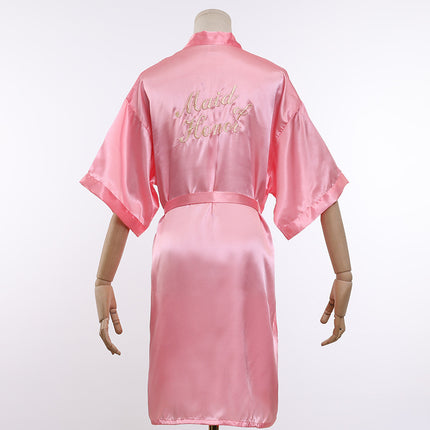 bride Gown morning Gown Lady nightgown wedding makeup bridesmaid group wedding kimono imitation silk cardigan bathrobe