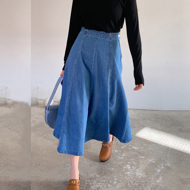 Denim Mid-length Skirt Women's Spring and Autumn High Waist 200 Jin Mid-length Skirt Student Korean-style ins Large Size Loose Denim Skirt