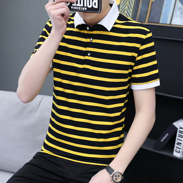 Free Shipping Amazon Cross-Border Summer Men's Striped Short-Sleeve Polo Shirt Large Size Casual Trendy Brand T-Shirt