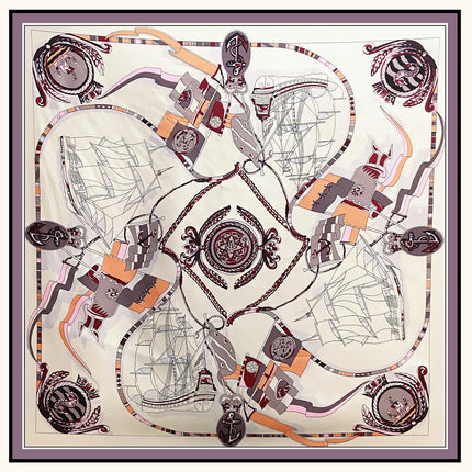 European and American Fashion Sailing Sailing Sailing Map Women's Twill Silk Scarf Travel Scarf Large Square Scarf Shawl Sunscreen Scarf