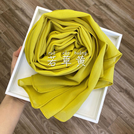 54-Color Solid Color Pearl Chiffon Long Scarf with Rolled Edges, Single-Color Chiffon Pearl Yarn Scarf, Headscarf
