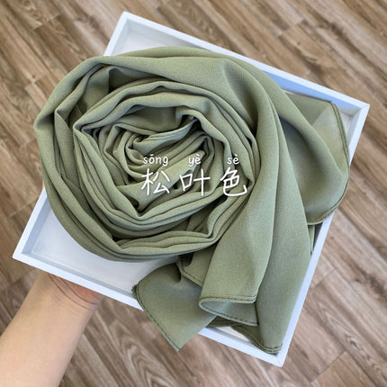 54-Color Solid Color Pearl Chiffon Long Scarf with Rolled Edges, Single-Color Chiffon Pearl Yarn Scarf, Headscarf