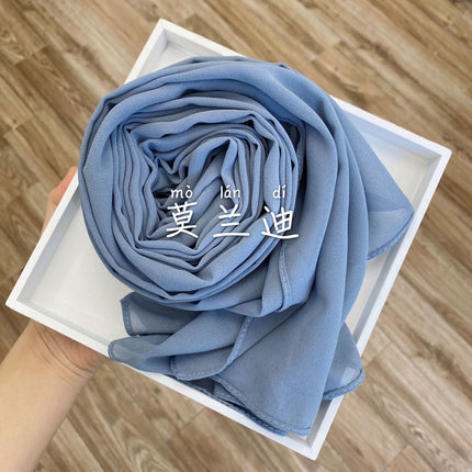 54-Color Solid Color Pearl Chiffon Long Scarf with Rolled Edges, Single-Color Chiffon Pearl Yarn Scarf, Headscarf