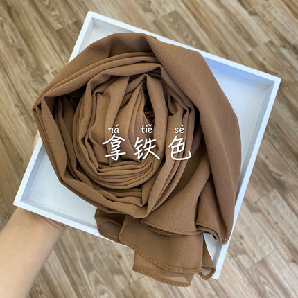 54-Color Solid Color Pearl Chiffon Long Scarf with Rolled Edges, Single-Color Chiffon Pearl Yarn Scarf, Headscarf