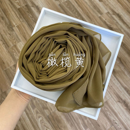54-Color Solid Color Pearl Chiffon Long Scarf with Rolled Edges, Single-Color Chiffon Pearl Yarn Scarf, Headscarf