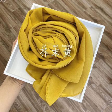 54-Color Solid Color Pearl Chiffon Long Scarf with Rolled Edges, Single-Color Chiffon Pearl Yarn Scarf, Headscarf