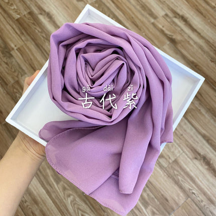 54-Color Solid Color Pearl Chiffon Long Scarf with Rolled Edges, Single-Color Chiffon Pearl Yarn Scarf, Headscarf