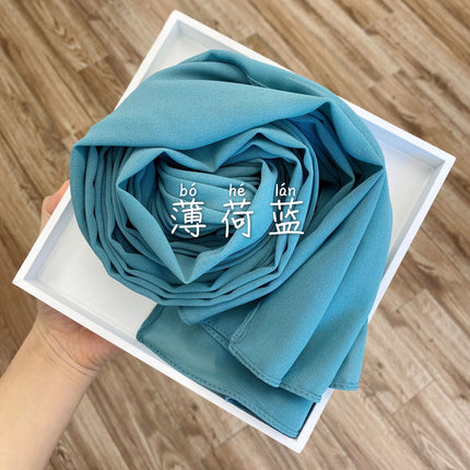 54-Color Solid Color Pearl Chiffon Long Scarf with Rolled Edges, Single-Color Chiffon Pearl Yarn Scarf, Headscarf