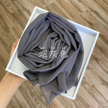 54-Color Solid Color Pearl Chiffon Long Scarf with Rolled Edges, Single-Color Chiffon Pearl Yarn Scarf, Headscarf