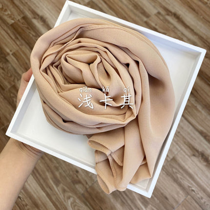54-Color Solid Color Pearl Chiffon Long Scarf with Rolled Edges, Single-Color Chiffon Pearl Yarn Scarf, Headscarf