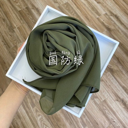 54-Color Solid Color Pearl Chiffon Long Scarf with Rolled Edges, Single-Color Chiffon Pearl Yarn Scarf, Headscarf