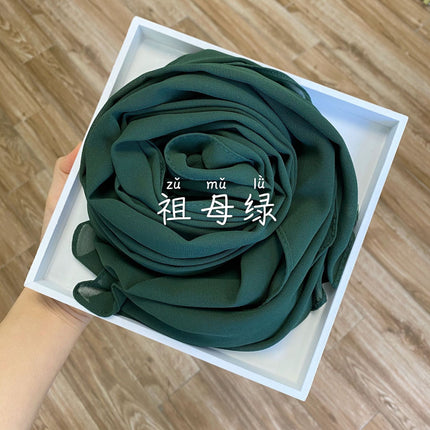 54-Color Solid Color Pearl Chiffon Long Scarf with Rolled Edges, Single-Color Chiffon Pearl Yarn Scarf, Headscarf