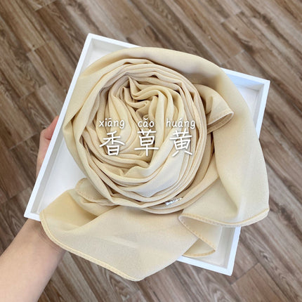 54-Color Solid Color Pearl Chiffon Long Scarf with Rolled Edges, Single-Color Chiffon Pearl Yarn Scarf, Headscarf