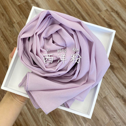 54-Color Solid Color Pearl Chiffon Long Scarf with Rolled Edges, Single-Color Chiffon Pearl Yarn Scarf, Headscarf