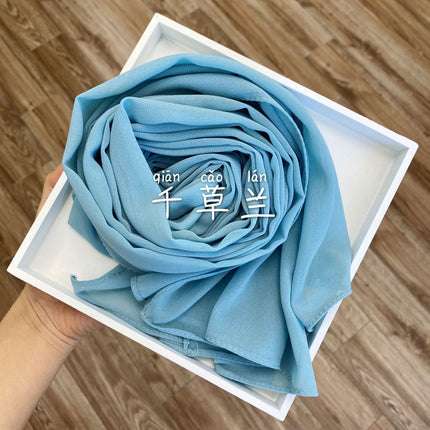 54-Color Solid Color Pearl Chiffon Long Scarf with Rolled Edges, Single-Color Chiffon Pearl Yarn Scarf, Headscarf